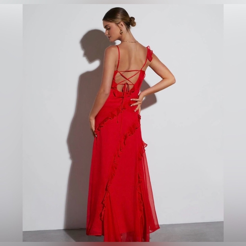 VICI Red High-Low Ruffle Slip Dress - Picture 2 of 6
